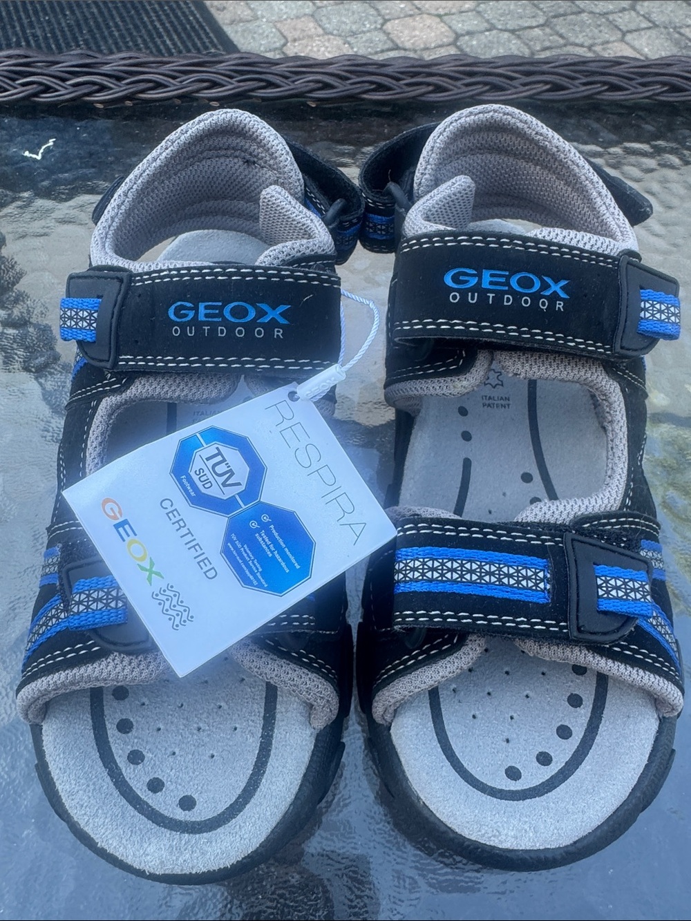 Geox Black and Blue Kids' Outdoor Sandals with Breathable Footbed